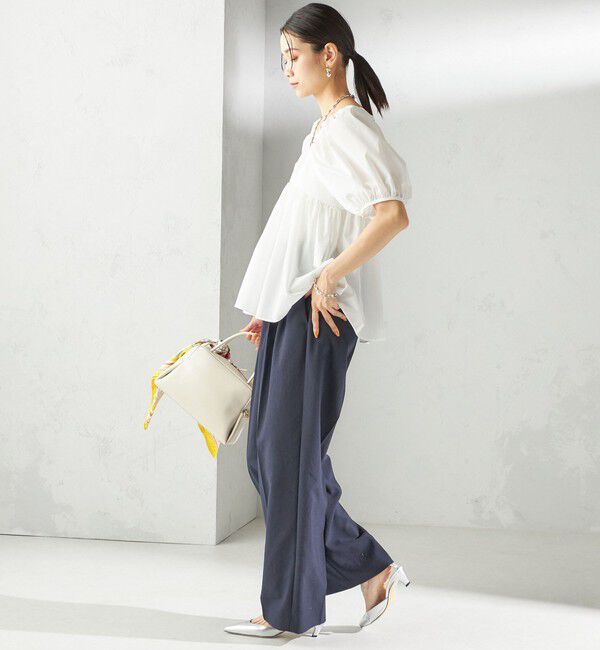 SHIPS for women「〈手洗い可能〉ストレッチ タフタ ウエスト ギャザー ブラウス」|シャツ・ブラウス|