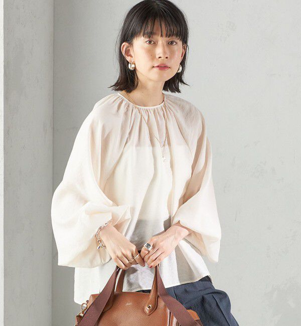 SHIPS for women「〈手洗い可能〉シアー バンブー ギャザー ブラウス」|シャツ・ブラウス|