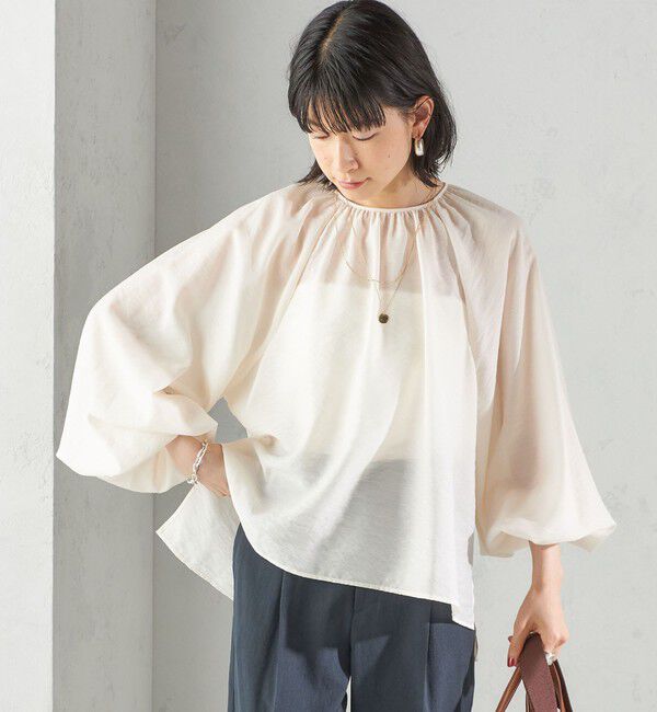 SHIPS for women「〈手洗い可能〉シアー バンブー ギャザー ブラウス」|シャツ・ブラウス|