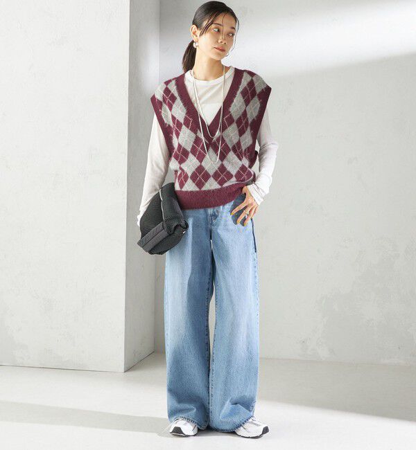 SHIPS for women「〈手洗い可能〉ディープ Vネック アーガイル ベスト」|ベスト・ジレ|