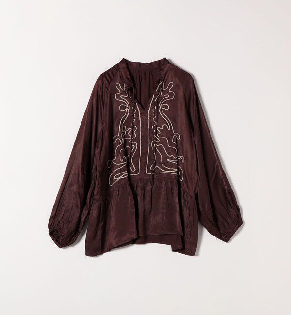 SHIPS any「SHIPS any:〈洗濯機可能〉サテン 刺繍 スキッパー ペプラム ブラウス」|シャツ・ブラウス|