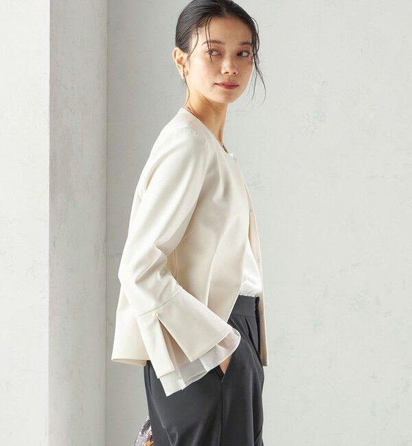 SHIPS for women「ダブル クロス 重ね袖 ノーカラー ジャケット（セレモニー対応可）」|ノーカラージャケット|