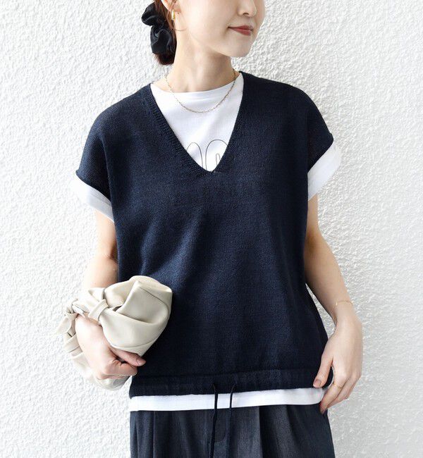 SHIPS for women「〈手洗い可能〉ブライト ペーパー 裾 ドロスト ニット プルオーバー」|ベスト・ジレ|