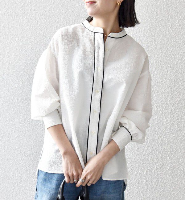 SHIPS any「SHIPS any:〈洗濯機可能〉サッカー バック リボン 配色 シャツ ブラウス」|シャツ・ブラウス|