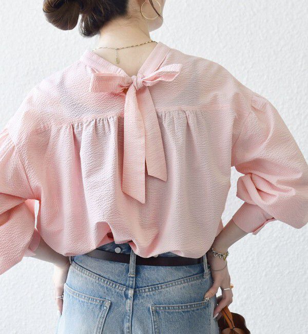 SHIPS any「SHIPS any:〈洗濯機可能〉サッカー バック リボン 配色 シャツ ブラウス」|シャツ・ブラウス|ピンク