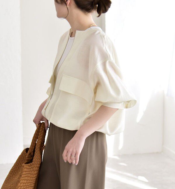 quaranciel「《予約》quaranciel:〈手洗い可能〉リネン ミックス ノーカラー ドロスト ブルゾン」|ブルゾン・スタジャン|