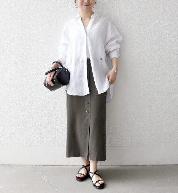 SHIPS any「《予約》SHIPS any:〈洗濯機可能〉リネンミックス ボタン デザイン タイト スカート」|タイト|