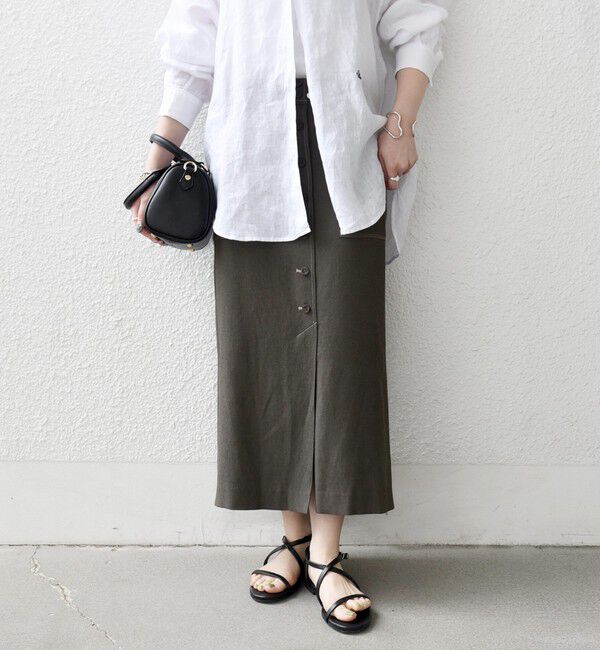 SHIPS any「《予約》SHIPS any:〈洗濯機可能〉リネンミックス ボタン デザイン タイト スカート」|タイト|
