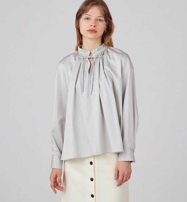 Ballsey「ハイカウントサテン ネックフリルブラウス」|シャツ・ブラウス|