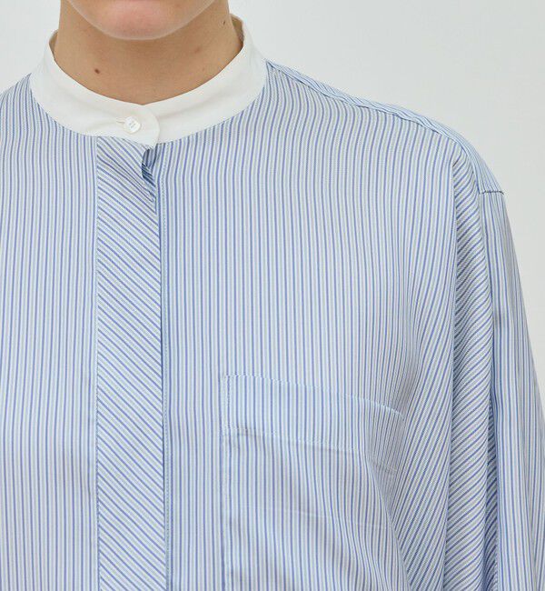 DES PRES「シルクストライプ バンドカラーシャツ」|シャツ・ブラウス|
