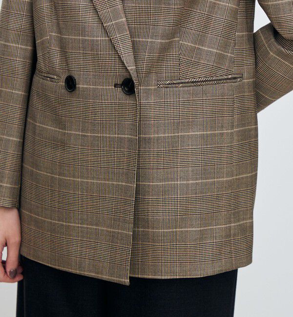 TOMORROWLAND collection「バーガンディーグレンチェック ダブルブレストジャケット」|テーラードジャケット|