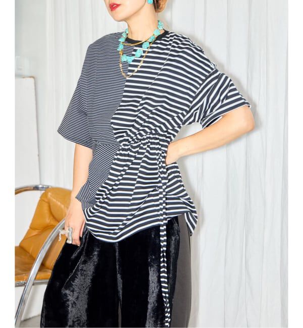  「ONESIDE GATHER TOP：カットソー」|Tシャツ・カットソー|ブラック A