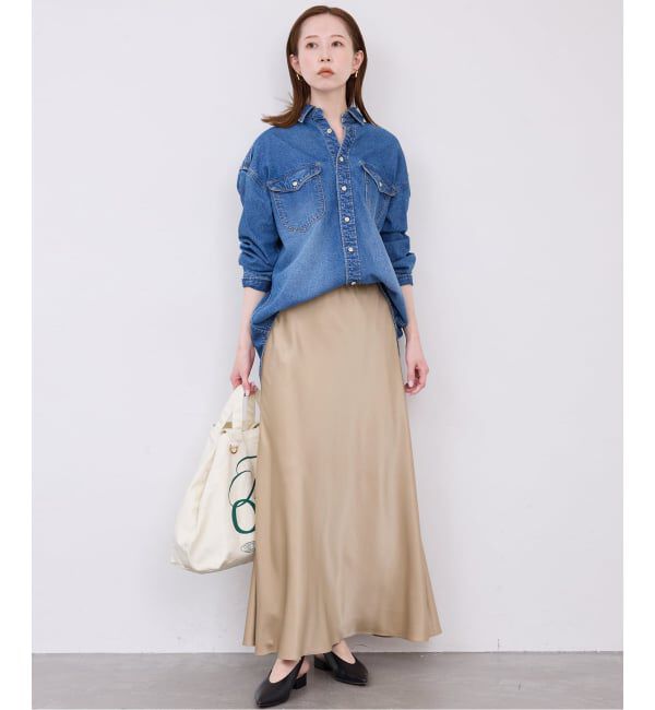 SLOBE IENA「《ブラックのみWEB限定/追加2》グロッシーサテンフレアスカート」|スカート|