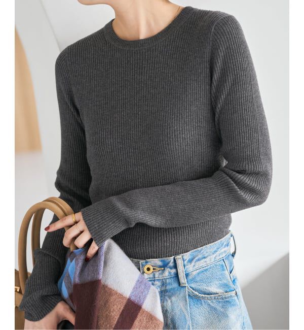 Spick and Span「《WEB限定 / 追加》ウォッシャブル クルーネックリブニット」|ニット・セーター|グレー