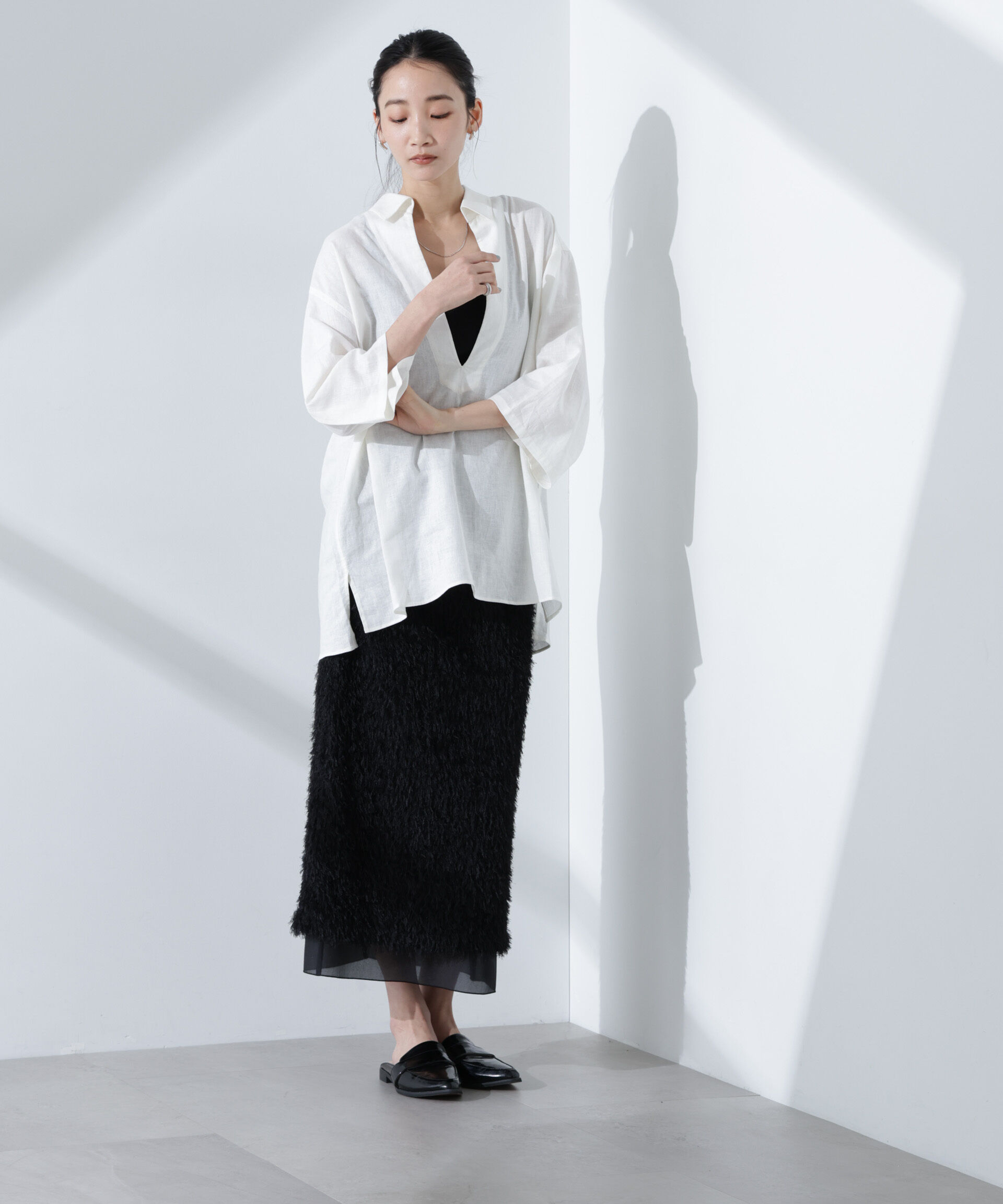 nano･universe「Anti Smell Linen プルオーバーVネックシャツ」|シャツ・ブラウス|