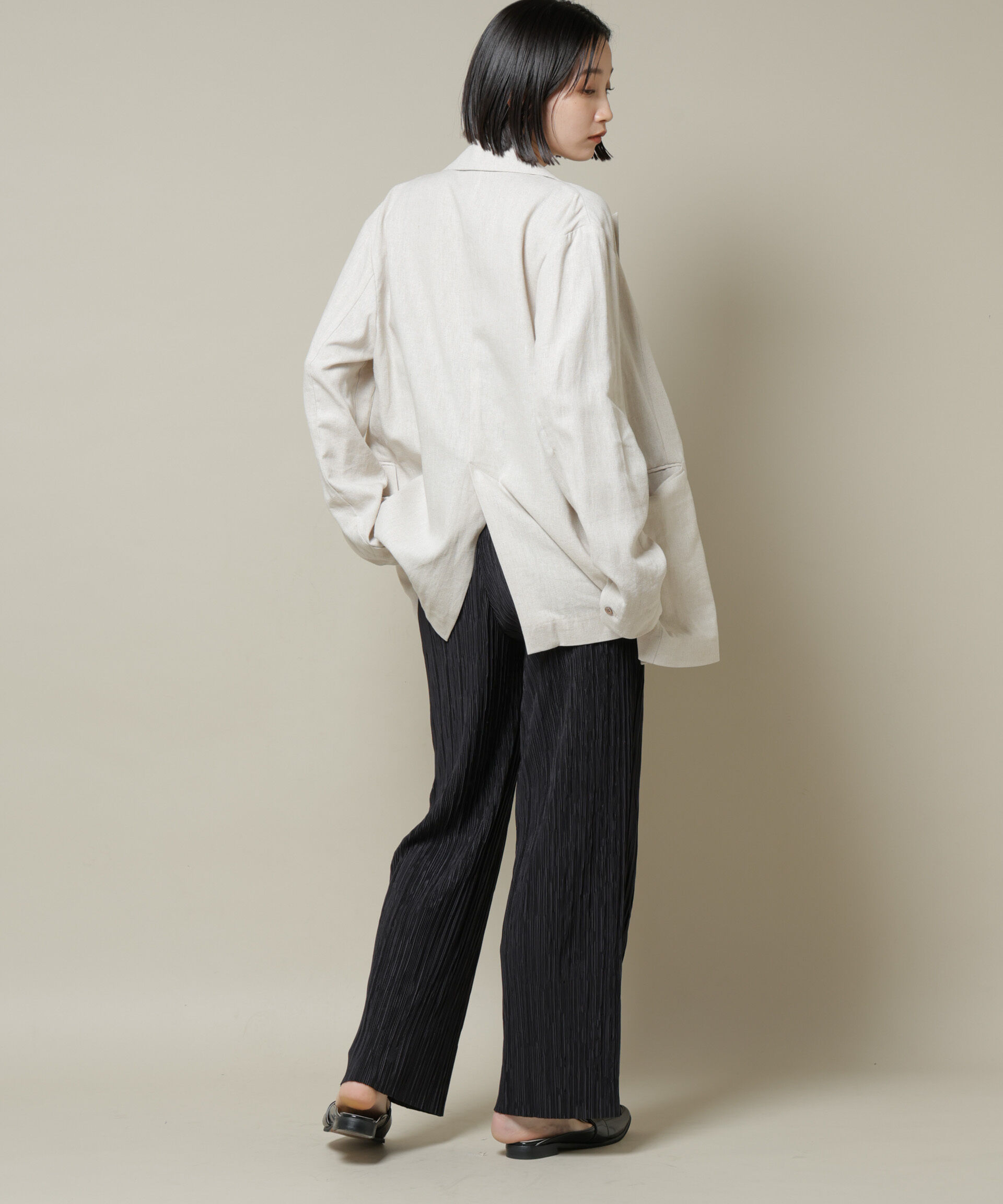 nano･universe「ランダムプリーツカットセミワイドパンツ(セットアップ可)」|チノ|