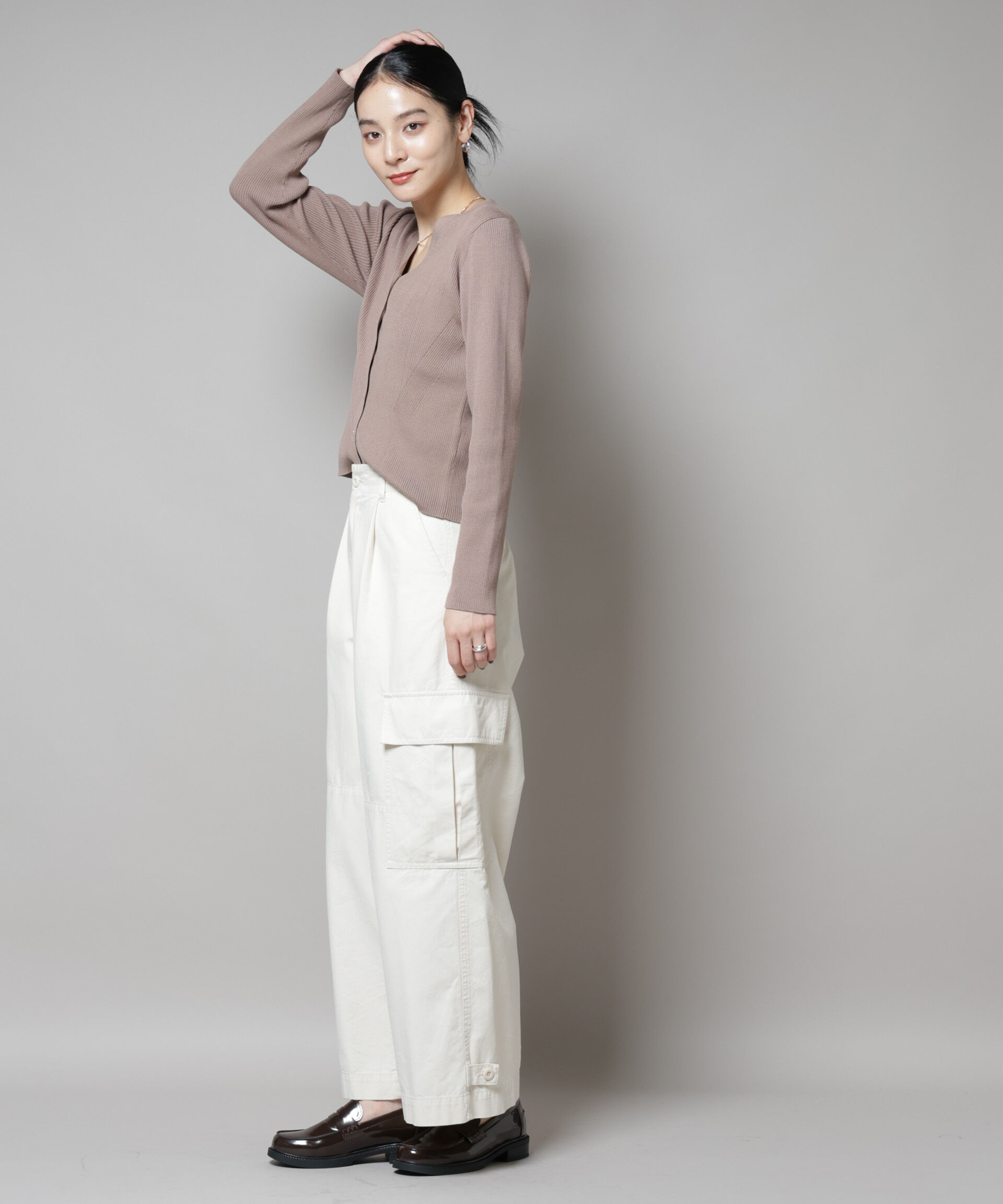 nano･universe「CICA&UVカット加工Vネックリブカーディガン」|ニット・セーター|