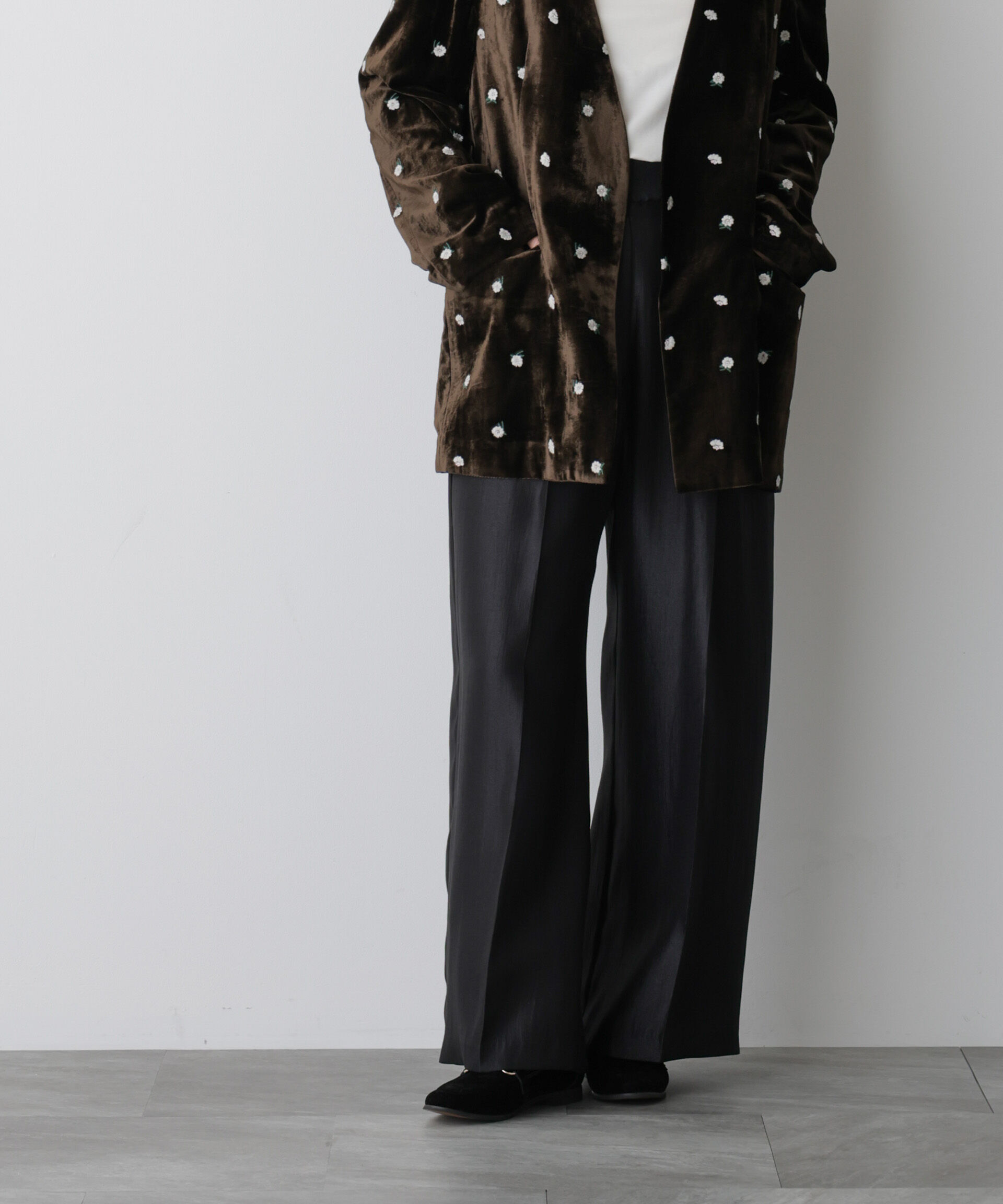 nano･universe「「STEVELOUR」サテンタックワイドパンツ(セットアップ可)」|チノ|