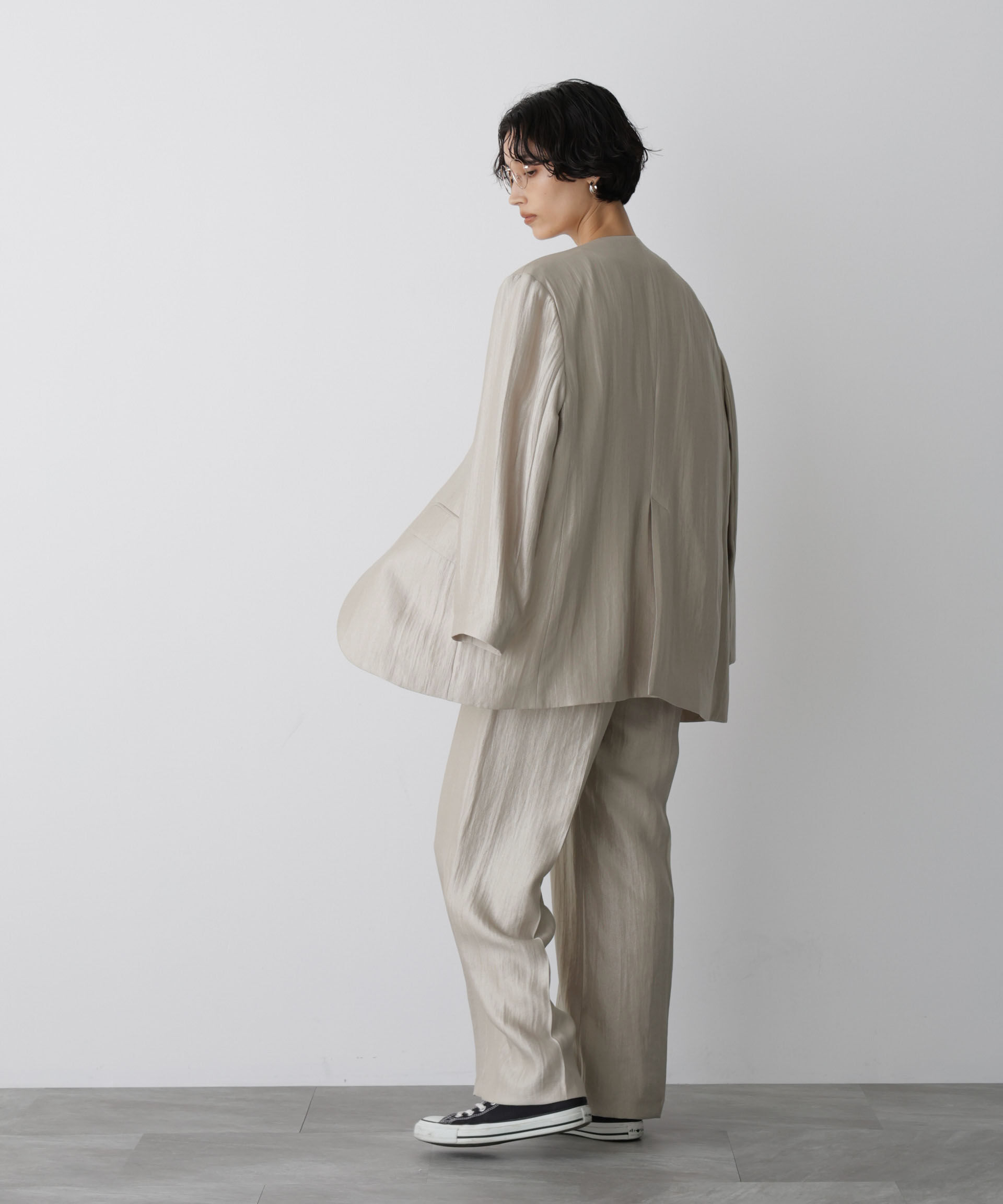 nano･universe「「STEVELOUR」サテンタックワイドパンツ(セットアップ可)」|チノ|