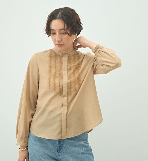 NOLLEY'S「ウォッシャブル前チュールフリルブラウス」|シャツ・ブラウス|キャメル