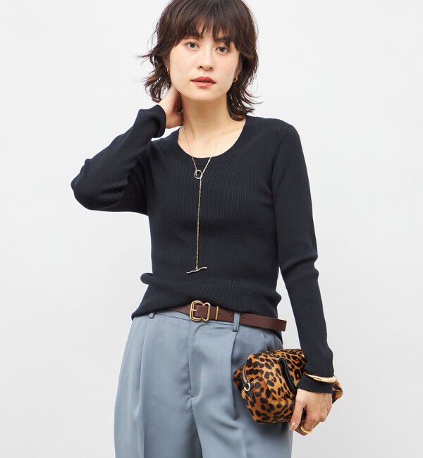 NOLLEY'S sophi「《アンサンブル対応》《手洗い可能》カシミヤ混リブUネックプルオーバー」|ニット・セーター|