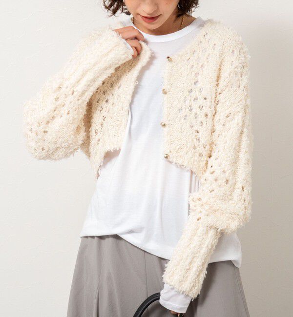 NOLLEY'S「《手洗い可能》カットフェザーヤーン透かし柄2WAYカーディガン」|カーディガン|エクリュ
