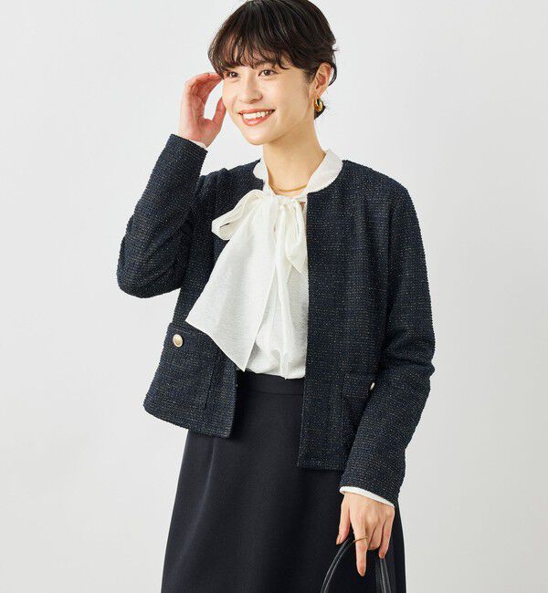 NOLLEY'S「ウォッシャブルツィーディージャージジャケット」|ノーカラージャケット|