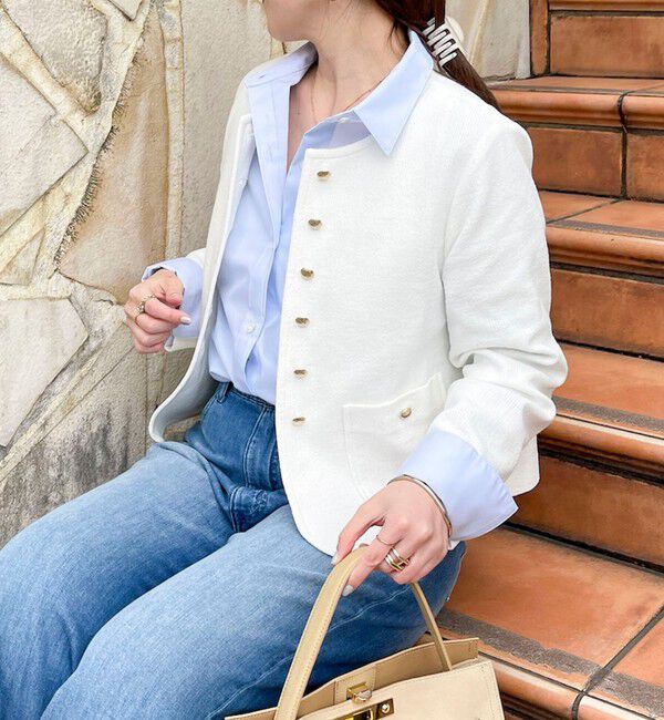 NOLLEY'S sophi「ウォッシャブルラッセルリングカーデジャケット」|ノーカラージャケット|