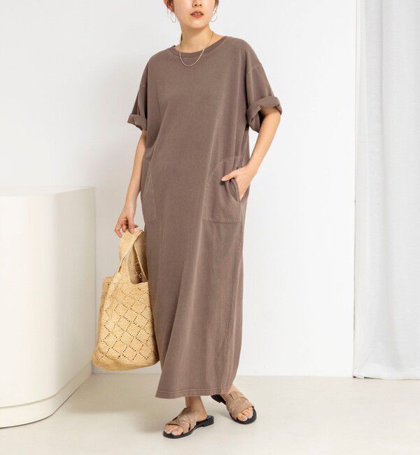 NOLLEY'S「ウォッシャブルピグメント加工カットソーマキシ丈ワンピース」|ワンピース|ブラウン