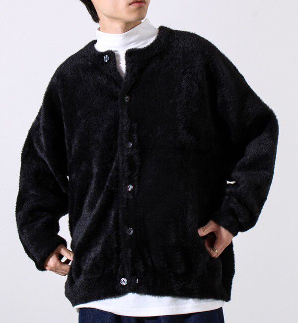 GLOSTER「モヘヤライク シャギークルーネックカーディガン」|カーディガン|ブラック