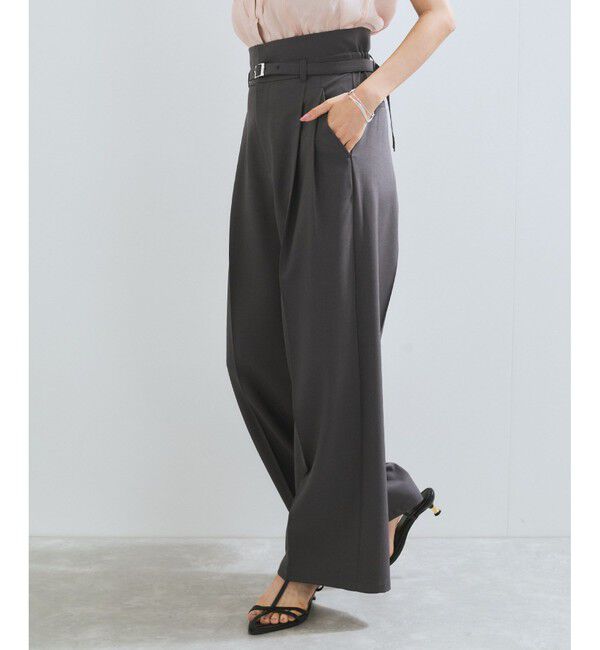 VIS「【新色追加】【防シワ/接触冷感】ベルトディテールタックワイドスラックスパンツ」|スラックス|