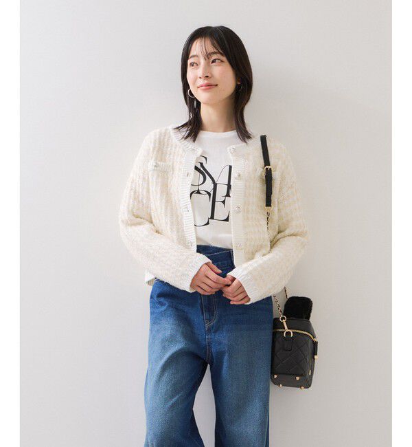 VIS「ファンシーツイードメタルボタンカーディガン」|カーディガン|