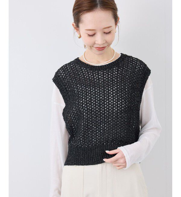 Rope&rsquo;Picnic「透かし編みラメニットベスト」|ベスト・ジレ|
