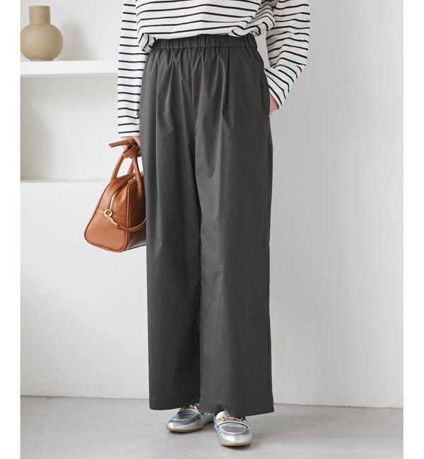 Rope&rsquo;Picnic「レーヨンナイロンイージーワイドパンツ」|チノ|チャコール(06)