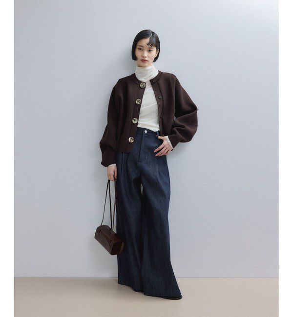 ADAM ET ROPE'「【WEB限定】・【サステナブル】セレクトネックウェーブボタンカーディガン」|カーディガン|