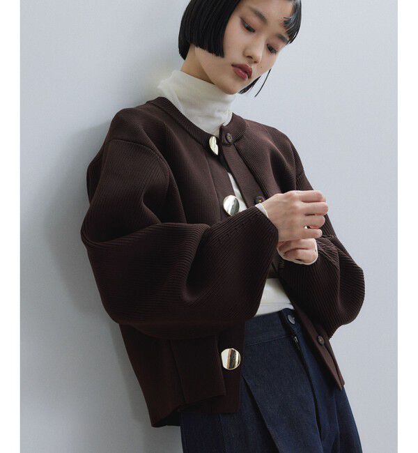 ADAM ET ROPE'「【WEB限定】・【サステナブル】セレクトネックウェーブボタンカーディガン」|カーディガン|