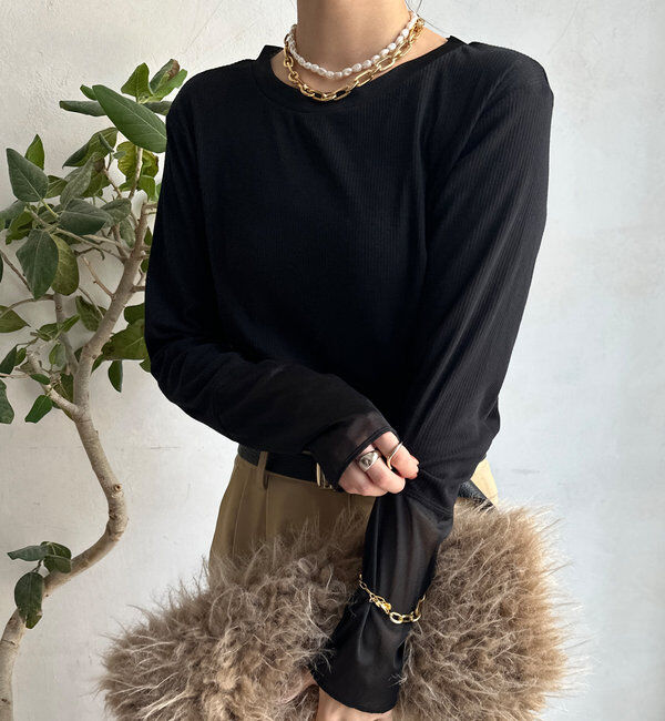  「【柔らかい着心地】袖シアーリブTEE」|Tシャツ・カットソー|