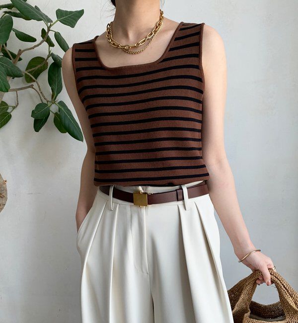  「ボーダースクエアニットタンク」|ニット・セーター|