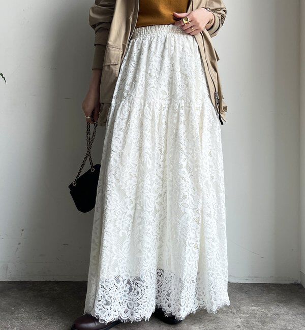  「スカラレースフレアスカート」|スカート|ホワイト