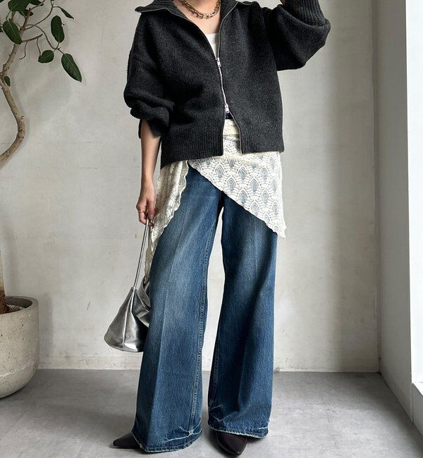  「【WEB限定】ダブルジップニットブルゾン」|カーディガン|