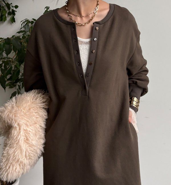  「裏毛裏起毛ヘンリーネックワンピース」|ワンピース|