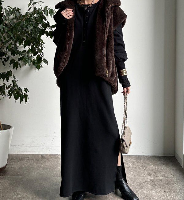  「裏毛裏起毛ヘンリーネックワンピース」|ワンピース|