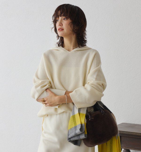  「【フードがアクセントに】ウール100ホールガーメントフーディ」|ニット・セーター|