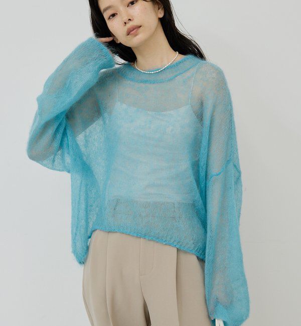  「モヘヤリングシアーニット」|ニット・セーター|ブルー