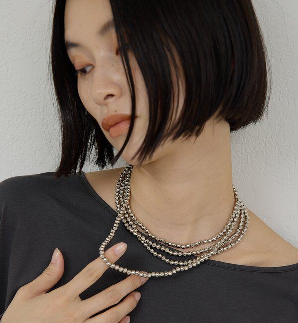  「レイヤードボールロングネックレス」|リング|シルバー