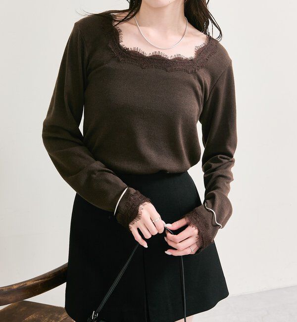  「スクエアネックレースロンT」|Tシャツ・カットソー|