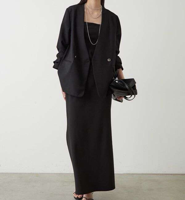  「麻調合繊ノーカラージャケット」|テーラードジャケット|