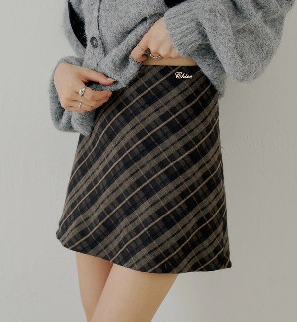  「2wayレイヤードチェックボックスタイトミニスカート」|スカート|