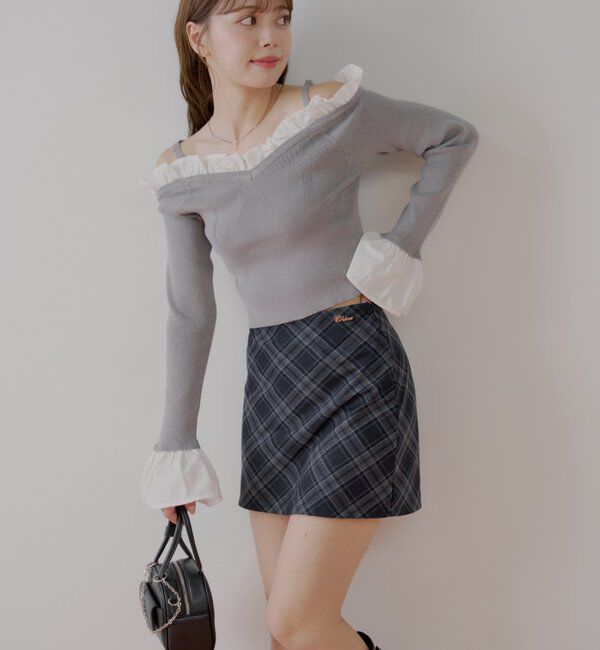  「2wayレイヤードチェックボックスタイトミニスカート」|スカート|