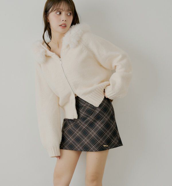  「2wayレイヤードチェックボックスタイトミニスカート」|スカート|チャコールグレー